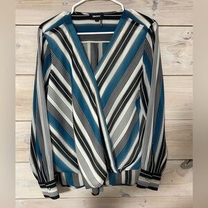 DKNY Women's Striped Blue and Black Top